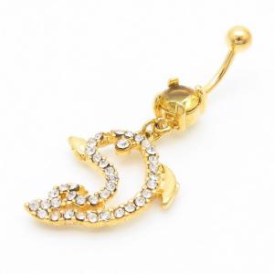 Stainless Steel Diamond  Dolphin Belly Button Ring Gold - KNB039-TLS