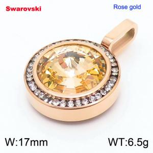 Stainless steel CZ rose gold pendant with swarovski circle stone - KP100691-K