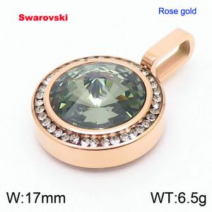 Stainless steel CZ rose gold pendant with swarovski circle stone - KP100696-K