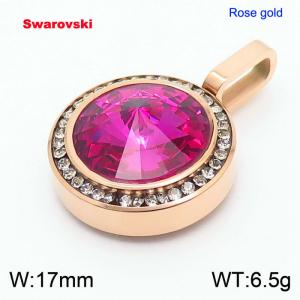 Stainless steel CZ rose gold pendant with swarovski circle stone - KP100699-K