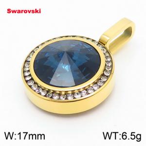 Stainless steel CZ gold pendant with swarovski circle stone - KP100700-K