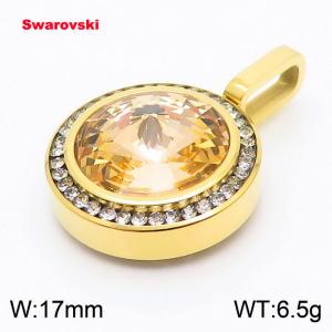 Stainless steel CZ gold pendant with swarovski circle stone - KP100701-K