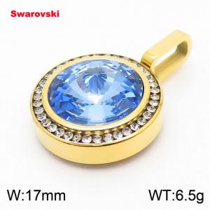 Stainless steel CZ gold pendant with swarovski circle stone - KP100702-K