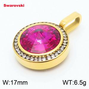 Stainless steel CZ gold pendant with swarovski circle stone - KP100703-K