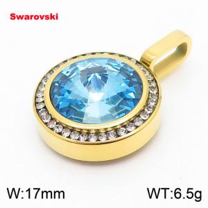 Stainless steel CZ gold pendant with swarovski circle stone - KP100704-K