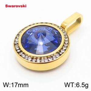 Stainless steel CZ gold pendant with swarovski circle stone - KP100707-K