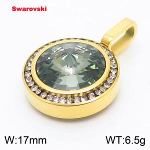 Stainless steel CZ gold pendant with swarovski circle stone - KP100708-K