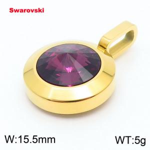 Stainless steel gold pendant with swarovski circle stone - KP100730-K