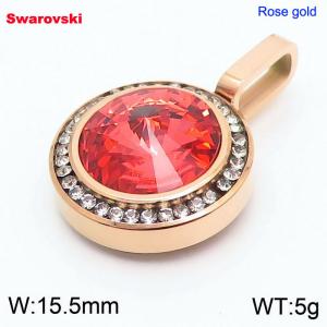 Stainless steel rose gold CZ pendant with swarovski circle stone - KP100753-K