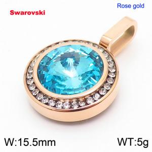 Stainless steel rose gold CZ pendant with swarovski circle stone - KP100759-K