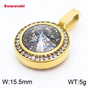 Stainless steel gold CZ pendant with swarovski circle stone - KP100762-K