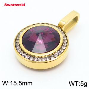 Stainless steel gold CZ pendant with swarovski circle stone - KP100764-K