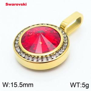 Stainless steel gold CZ pendant with swarovski circle stone - KP100765-K