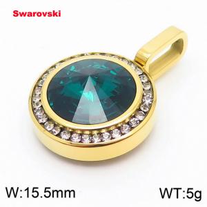 Stainless steel gold CZ pendant with swarovski circle stone - KP100768-K
