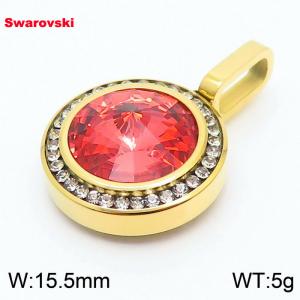 Stainless steel gold CZ pendant with swarovski circle stone - KP100769-K