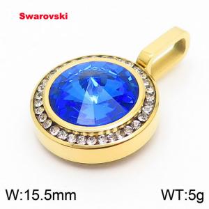 Stainless steel gold CZ pendant with swarovski circle stone - KP100770-K