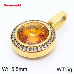 Stainless steel gold CZ pendant with swarovski circle stone - KP100771-K