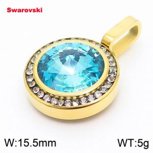 Stainless steel gold CZ pendant with swarovski circle stone - KP100772-K