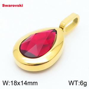 Stainless steel gold pendant with swarovski oval stone - KP100773-K