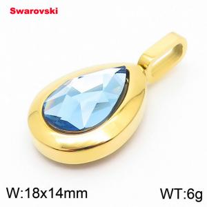 Stainless steel gold pendant with swarovski oval stone - KP100775-K