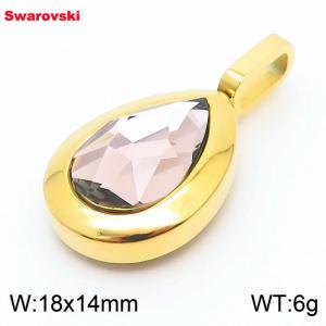 Stainless steel gold pendant with swarovski oval stone - KP100776-K