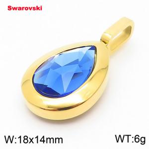 Stainless steel gold pendant with swarovski oval stone - KP100777-K