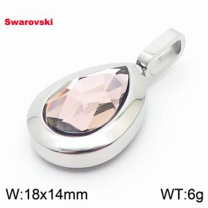 Stainless steel silver pendant with swarovski oval stone - KP100785-K