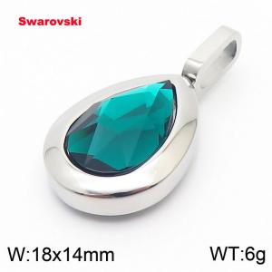 Stainless steel silver pendant with swarovski oval stone - KP100787-K