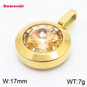 Stainless steel gold round pendant with swarovski stone - KP100794-K