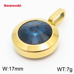 Stainless steel gold round pendant with swarovski stone - KP100795-K