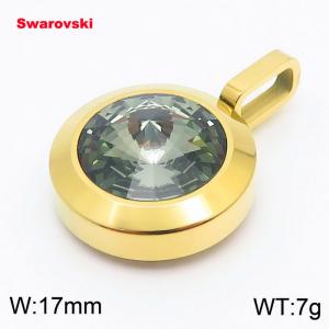 Stainless steel gold round pendant with swarovski stone - KP100796-K