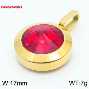 Stainless steel gold round pendant with swarovski stone - KP100797-K