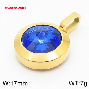Stainless steel gold round pendant with swarovski stone - KP100798-K