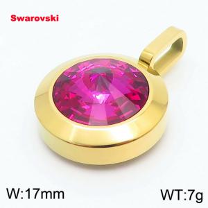 Stainless steel gold round pendant with swarovski stone - KP100799-K