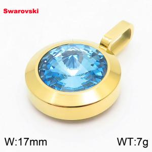 Stainless steel gold round pendant with swarovski stone - KP100801-K