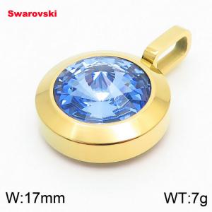 Stainless steel gold round pendant with swarovski stone - KP100802-K