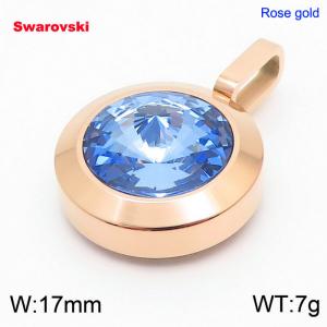 Stainless steel rose gold round pendant with swarovski stone - KP100803-K
