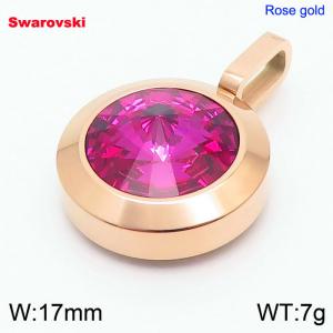 Stainless steel rose gold round pendant with swarovski stone - KP100807-K