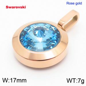 Stainless steel rose gold round pendant with swarovski stone - KP100809-K