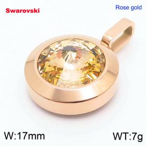 Stainless steel rose gold round pendant with swarovski stone - KP100810-K
