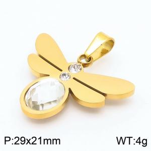 Stainless Steel Butterfly Pendant with Diamonds Silver Color - KP109173-Z