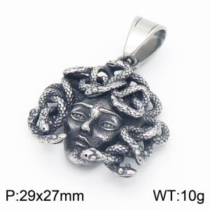 Punk retro personalized stainless steel creative pleated retro black head wrapped snake Buddha statue divine pendant - KP115490-MZOZ