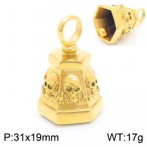 European and American fashion personality stainless steel skull bell men's charm gold pendant - KP115582-KJX