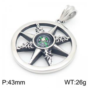 New Men's Personalized Retro Compass North Needle Star shaped Stainless Steel Pendant for Outdoor Wilderness Survival - KP115678-KJX