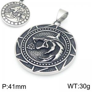 Punk style retro personality stainless steel creative Viking rune animal series wolf head pendant - KP116387-MZOZ