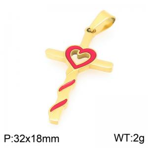 Fashionable and personalized stainless steel creative hollow out heart wrapped cross temperament gold pendant - KP116493-ZLA