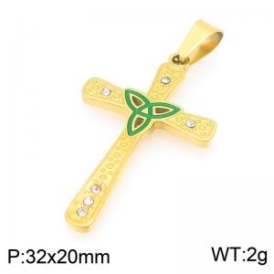Fashionable and personalized stainless steel creative triangle rune with diamond inlaid cross temperament gold pendant - KP116495-ZLA