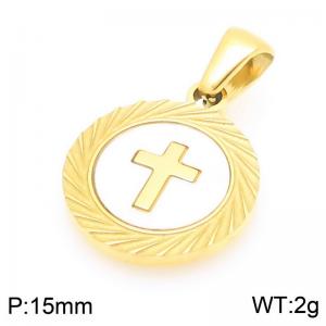 Fashionable and personalized stainless steel creative carving cross lace circular temperament two-color pendant - KP116497-ZLA