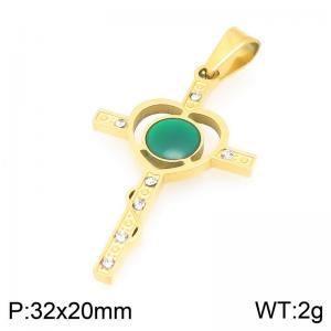Fashionable and personalized stainless steel creative hollow heart-shaped cross inlaid with emerald and diamond temperament gold pendant - KP116515-ZLA