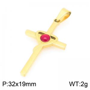 Fashionable and personalized stainless steel creative cross inlaid with ruby temperament gold pendant - KP116516-ZLA